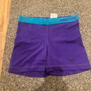 Nike Pro Purple Shorts with Blue Waistband